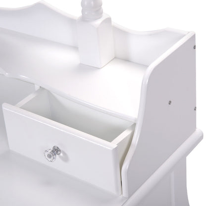 Vanity Table Set with Cushioned Stool with 360¬∞ Rotating Oval Mirror and Three Drawers-White