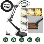 10X Magnifying Glass with Light And Stand Real Glass Lens Magnifying Desk Lamp with Clamp 5 Color Modes Dimmable Brightness For Craft Reading Painting