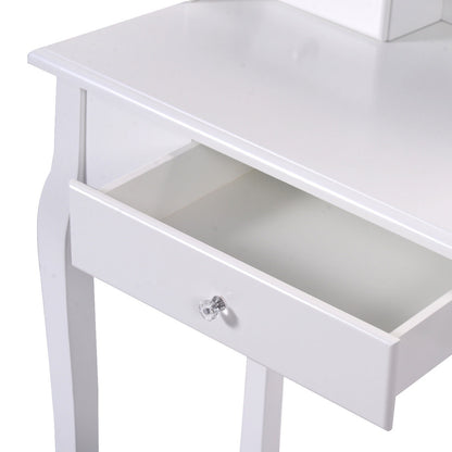 Vanity Table Set with Cushioned Stool with 360¬∞ Rotating Oval Mirror and Three Drawers-White
