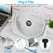 6.5in Desk Fan USB Powered 2 Speeds Table Cooling Fan
