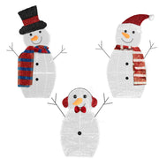3Pcs 2D Christmas Snowman Yard Decoration Snowman Family Outdoor Decoration With 60Pcs LED Warm Yellow Lights IP44 Waterproof For Christmas Indoor Out