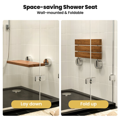 20 Inch Wall Mounted Teak Wood Folding Shower Bath Seat