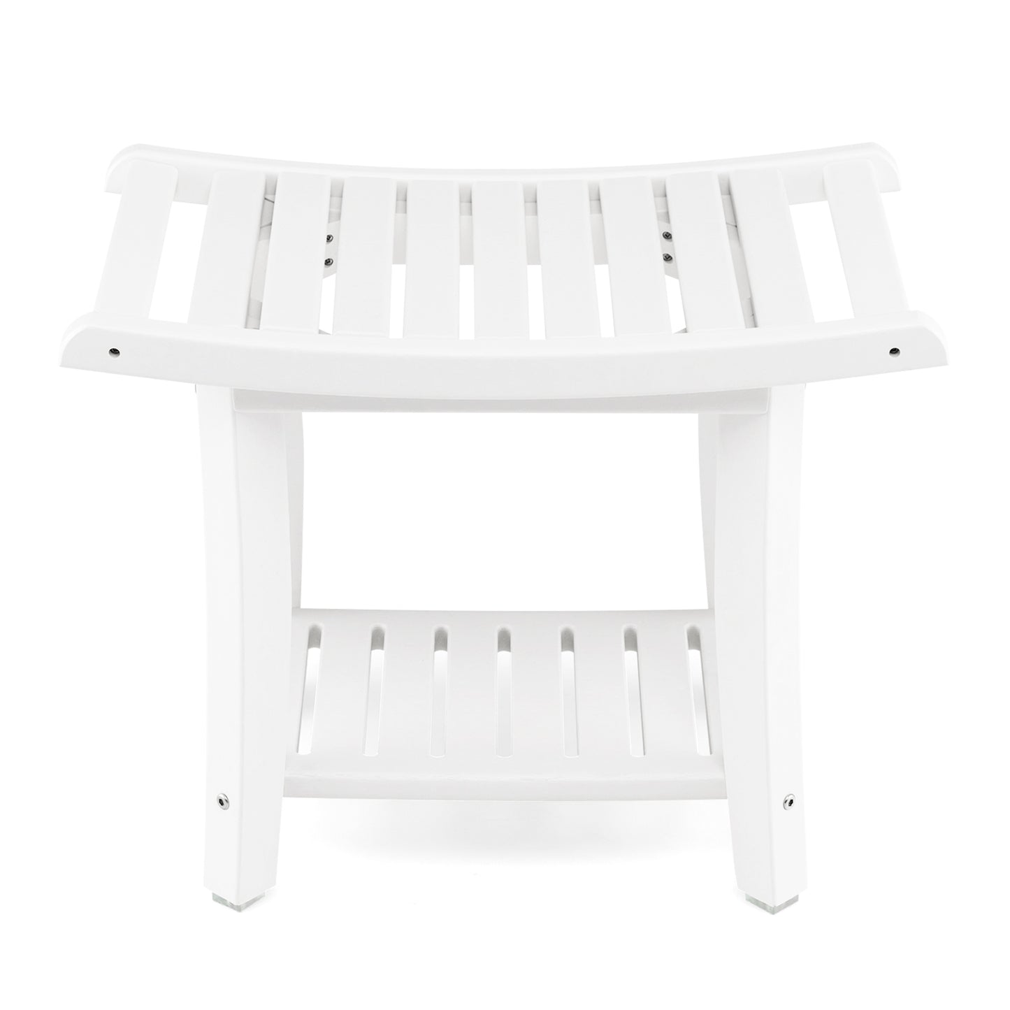 Waterproof Bath Stool with Curved Seat and Storage Shelf