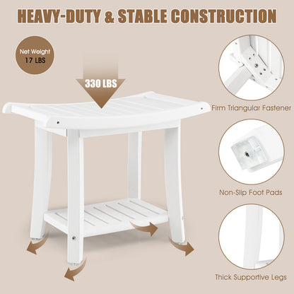 Waterproof Bath Stool with Curved Seat and Storage Shelf