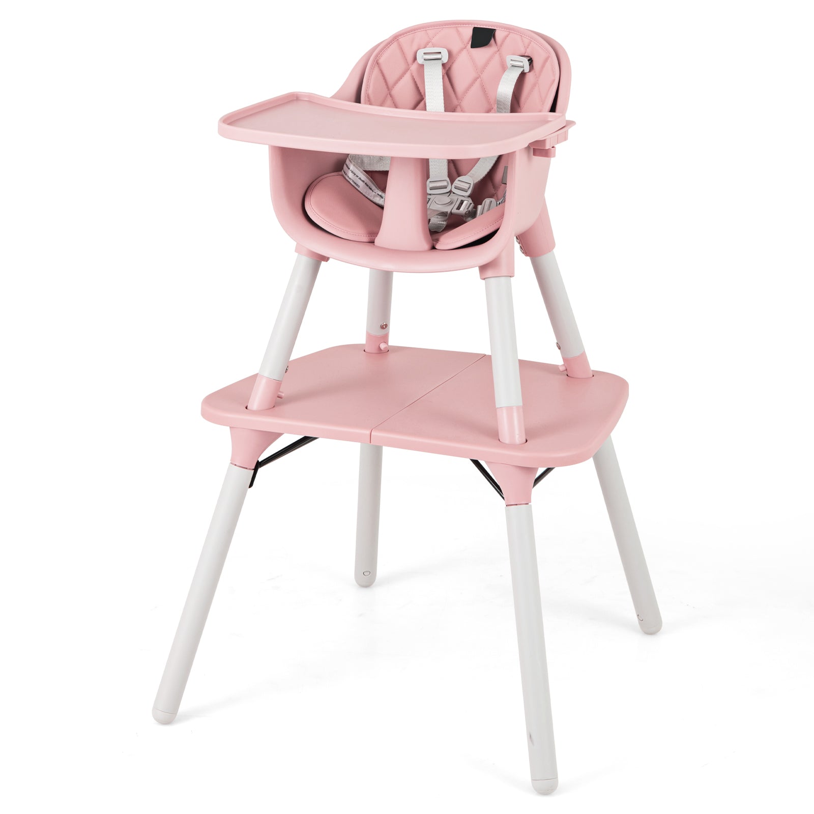 4-in-1 Baby Convertible Toddler Table Chair Set with PU Cushion-Beige - Pink