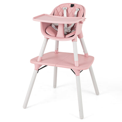4-in-1 Baby Convertible Toddler Table Chair Set with PU Cushion-Beige - Pink