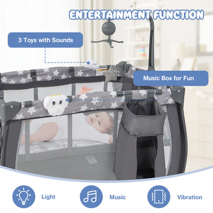Portable Baby Playard with Changing Table Bassinet and Music Box
