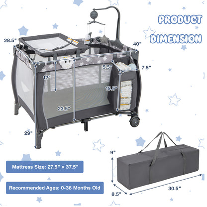 Portable Baby Playard with Changing Table Bassinet and Music Box