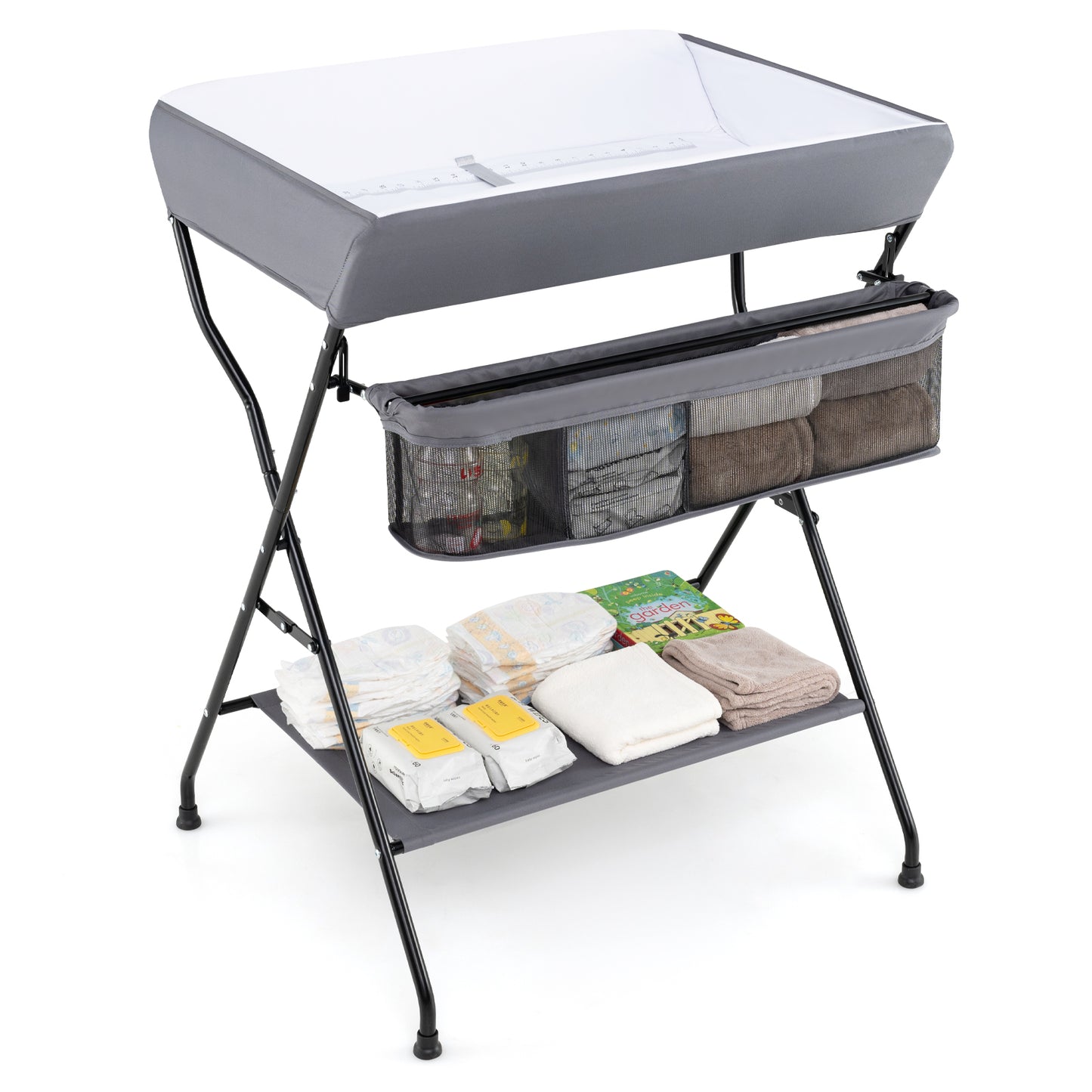 Baby Storage Foldable Diaper Changing Table-Beige - Gray
