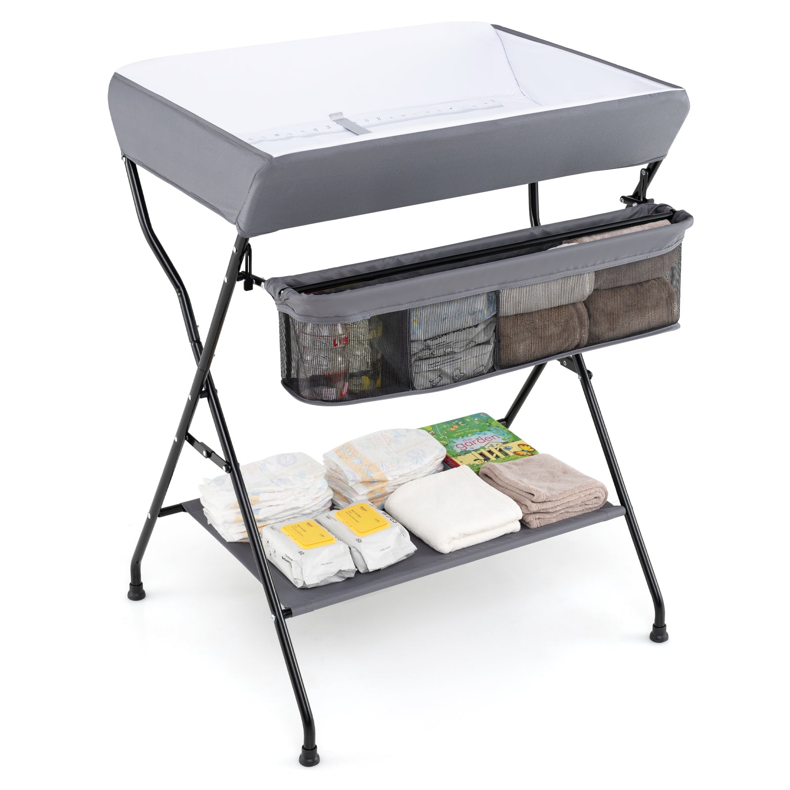 Baby Storage Foldable Diaper Changing Table-Beige - Gray