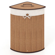 Bamboo Laundry Hamper Basket with Lid and Removable Liner Bag-Yellow