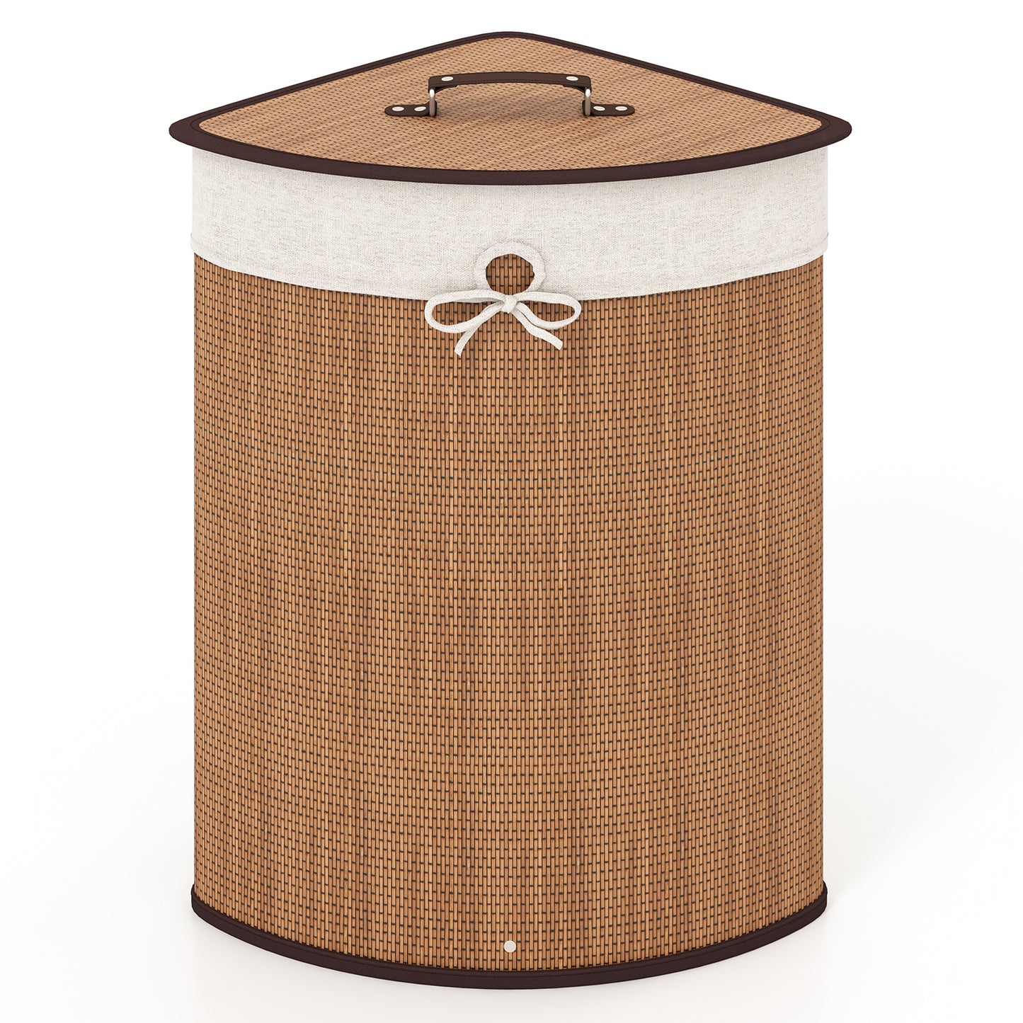Corner Bamboo Hamper Laundry Basket-Natural - Yellow