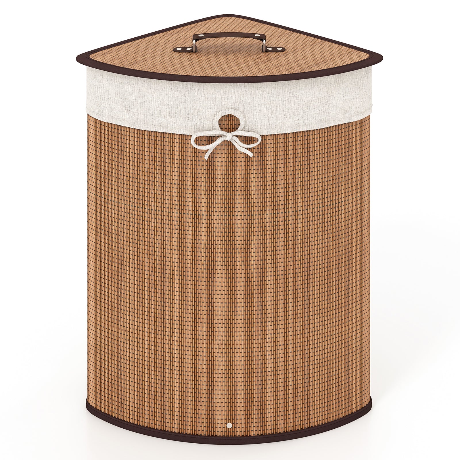Corner Bamboo Hamper Laundry Basket-Natural - Yellow