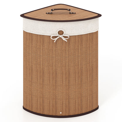 Corner Bamboo Hamper Laundry Basket-Natural - Yellow