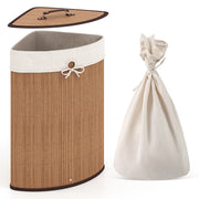Bamboo Laundry Hamper Basket with Lid and Removable Liner Bag-Yellow