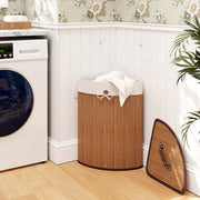 Bamboo Laundry Hamper Basket with Lid and Removable Liner Bag-Yellow