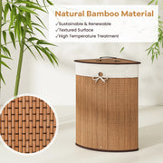 Bamboo Laundry Hamper Basket with Lid and Removable Liner Bag-Yellow