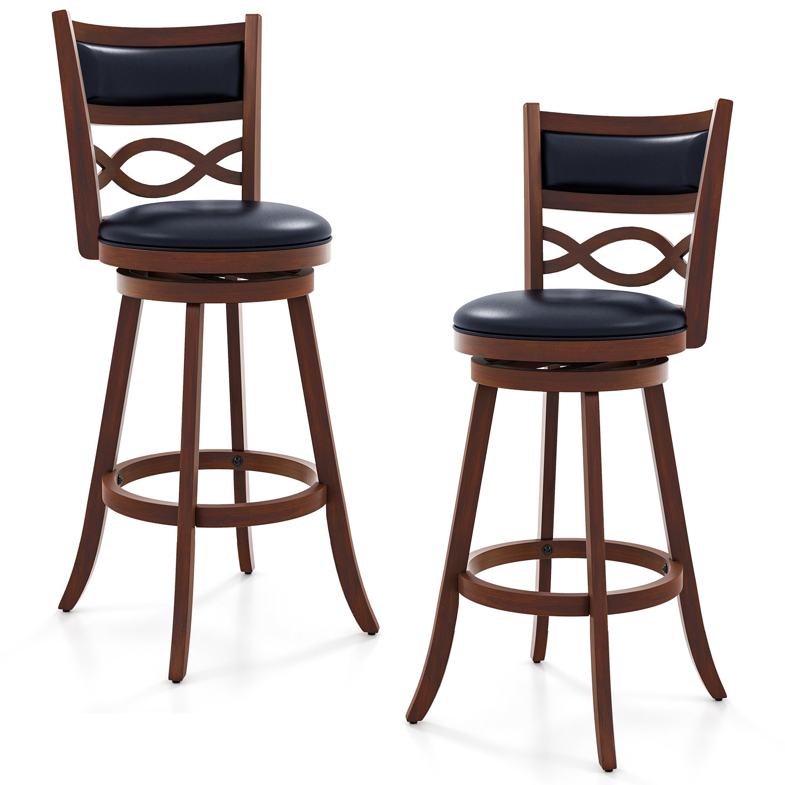 Bar Stools Set of 2 with Rubber Wood Frame and Faux Leather Upholstered Seat-24 Inch - 29 Inch