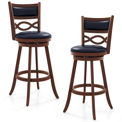 Bar Stools Set of 2 with Rubber Wood Frame and Faux Leather Upholstered Seat-24 Inch - 29 Inch