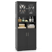 Tall Bathroom Cabinet Large Floor Storage Cabinet with Acrylic Doors and 3 Cubes-Black