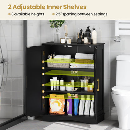 Bathroom Floor Storage Cabinet with 2 Doors and Adjustable Shelves-Black