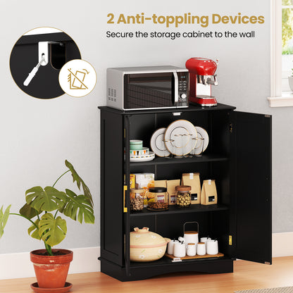 Bathroom Floor Storage Cabinet with 2 Doors and Adjustable Shelves-Black