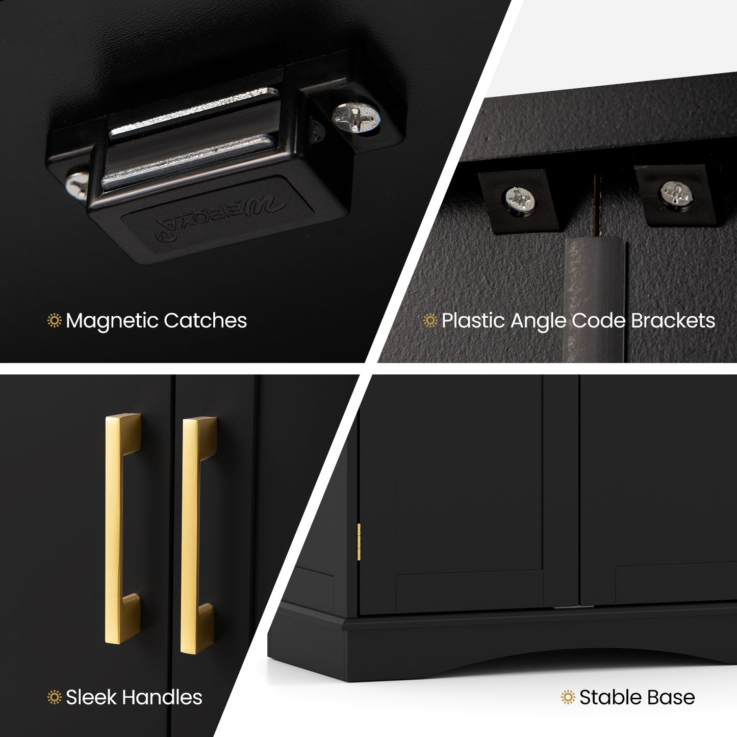 Bathroom Floor Storage Cabinet with 2 Doors and Adjustable Shelves-Black