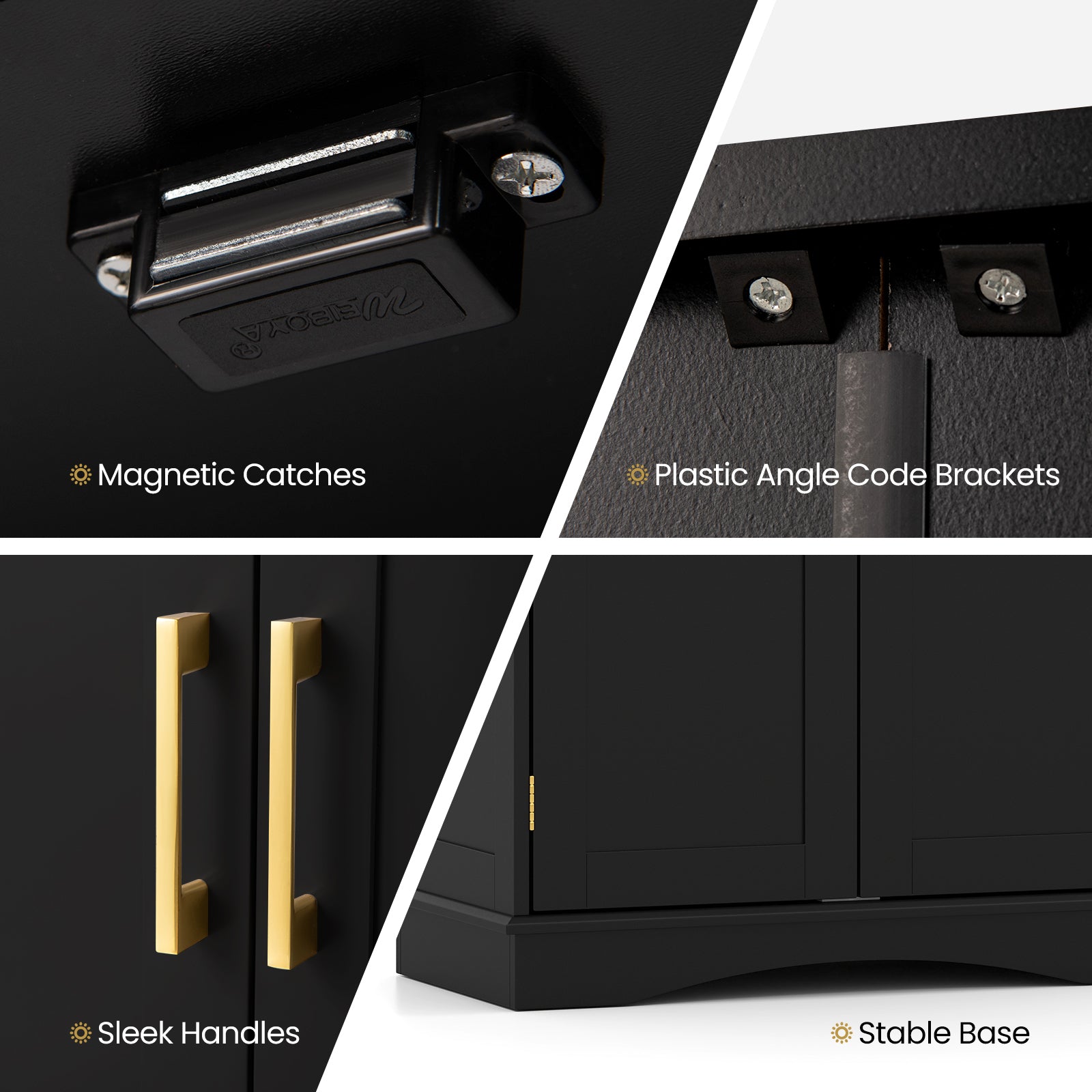 Bathroom Floor Storage Cabinet with 2 Doors and Adjustable Shelves-Black
