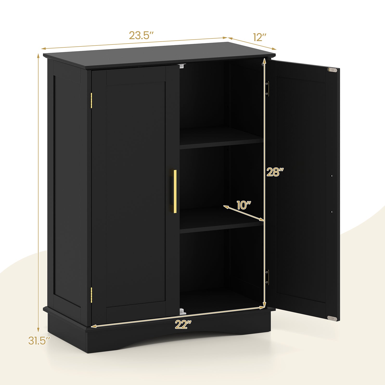 Bathroom Floor Storage Cabinet with 2 Doors and Adjustable Shelves-Black