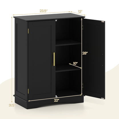 Bathroom Floor Storage Cabinet with 2 Doors and Adjustable Shelves-Black