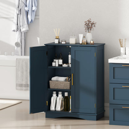 Bathroom Floor Storage Cabinet with 2 Doors and Adjustable Shelves-Blue