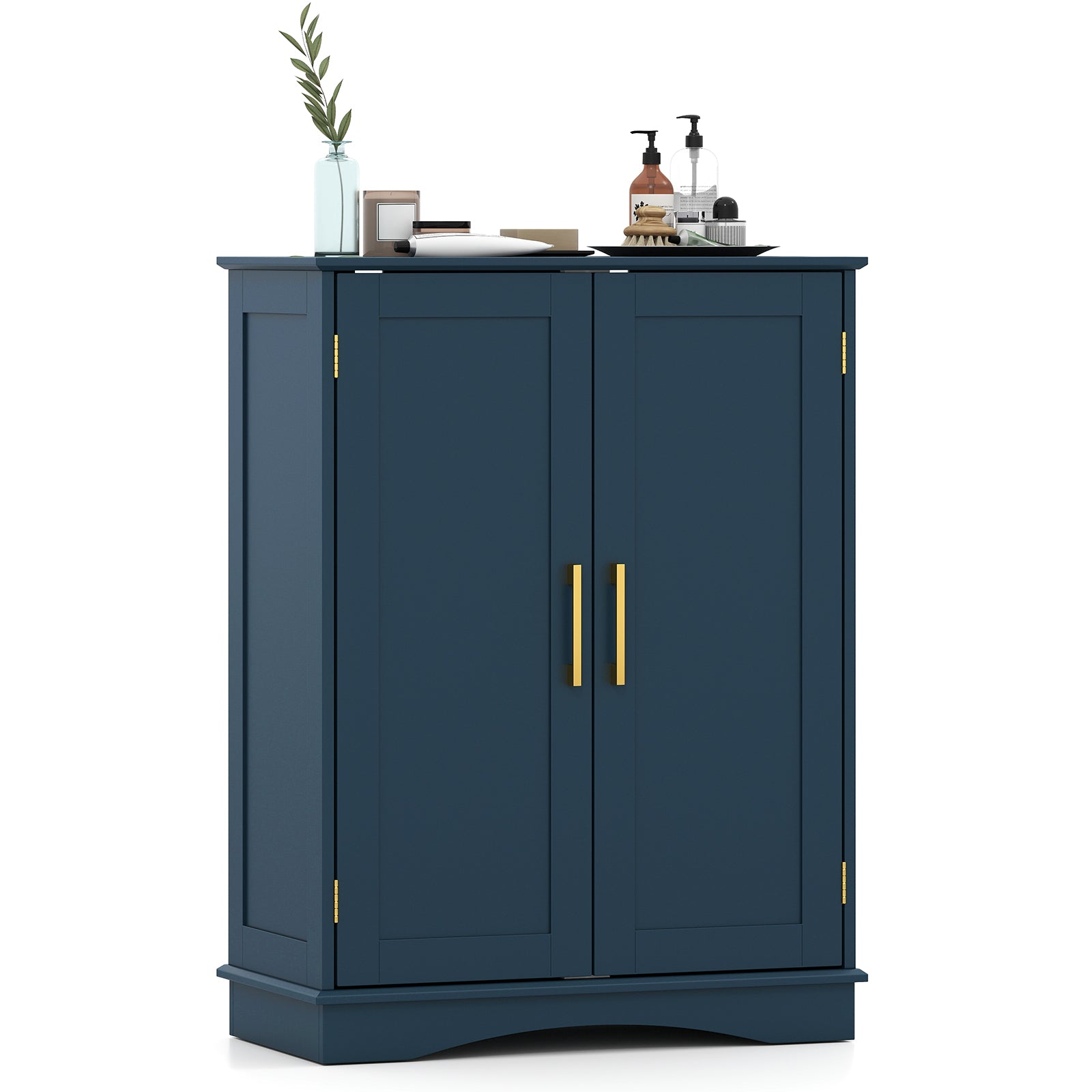 Bathroom Floor Storage Cabinet with 2 Doors and Adjustable Shelves-Blue
