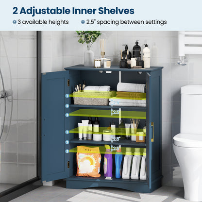 Bathroom Floor Storage Cabinet with 2 Doors and Adjustable Shelves-Blue