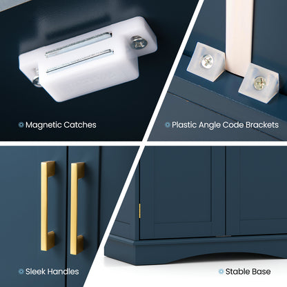 Bathroom Floor Storage Cabinet with 2 Doors and Adjustable Shelves-Blue