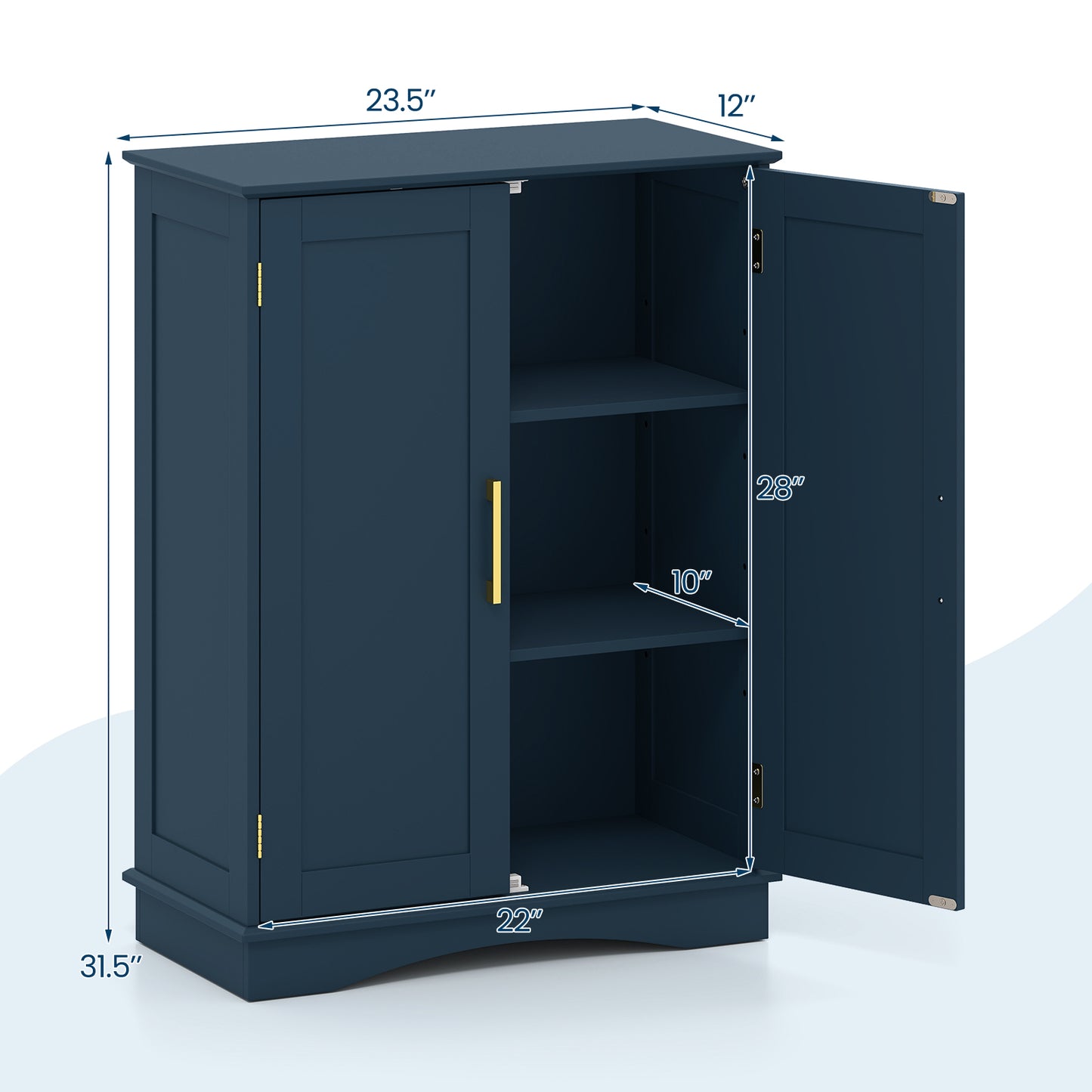 Bathroom Floor Storage Cabinet with 2 Doors and Adjustable Shelves-Blue