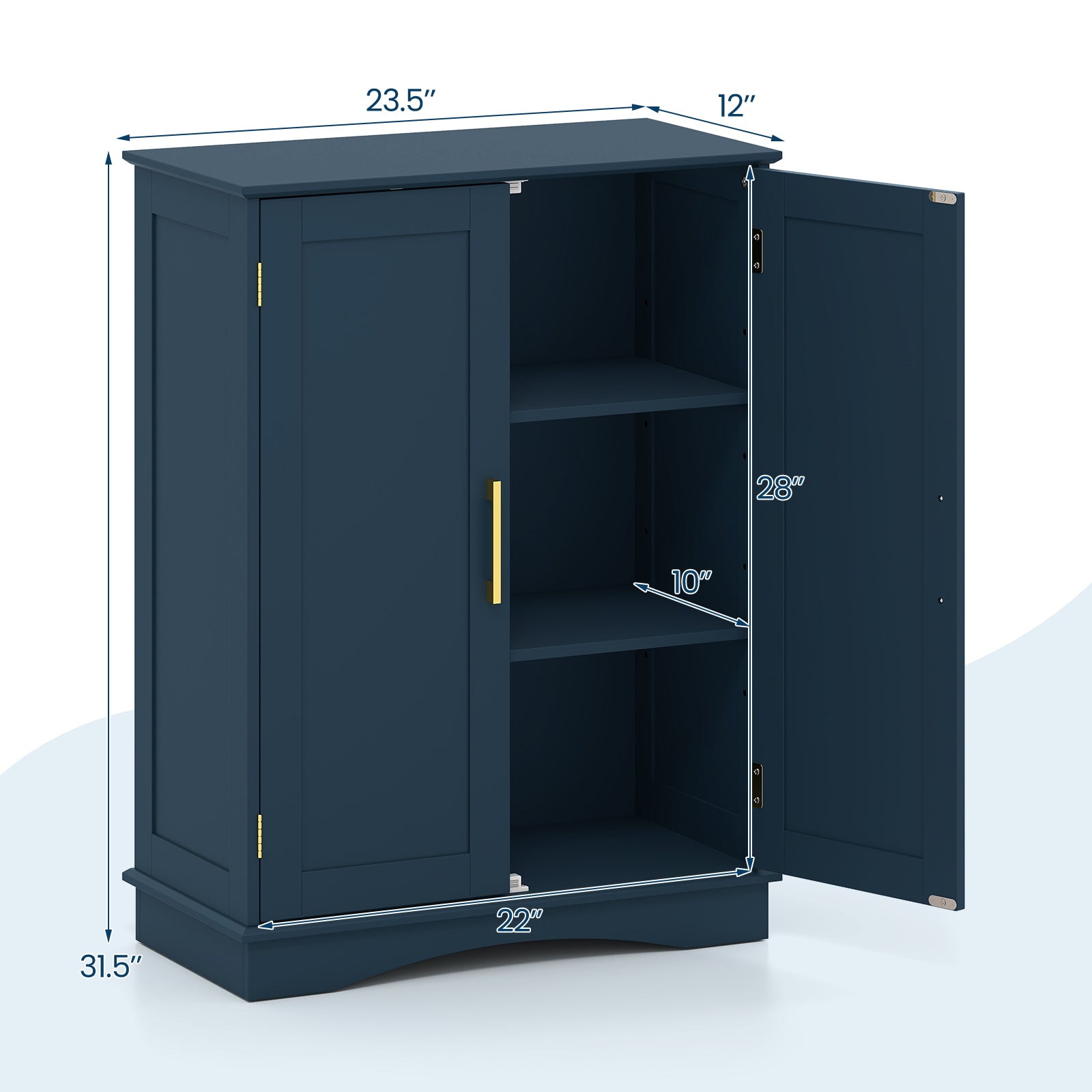 Bathroom Floor Storage Cabinet with 2 Doors and Adjustable Shelves-Blue
