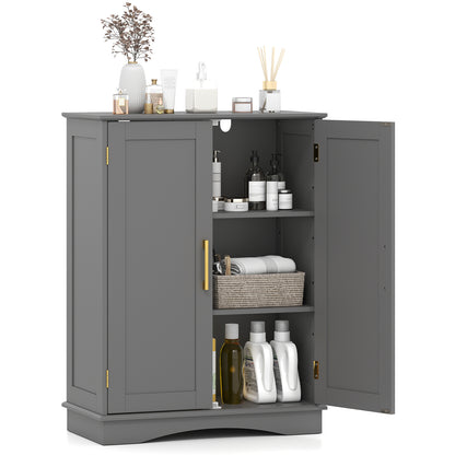 Bathroom Floor Storage Cabinet with 2 Doors and Adjustable Shelves-Gray