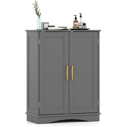 Bathroom Floor Storage Cabinet with 2 Doors and Adjustable Shelves-Gray
