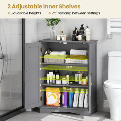Bathroom Floor Storage Cabinet with 2 Doors and Adjustable Shelves-Gray