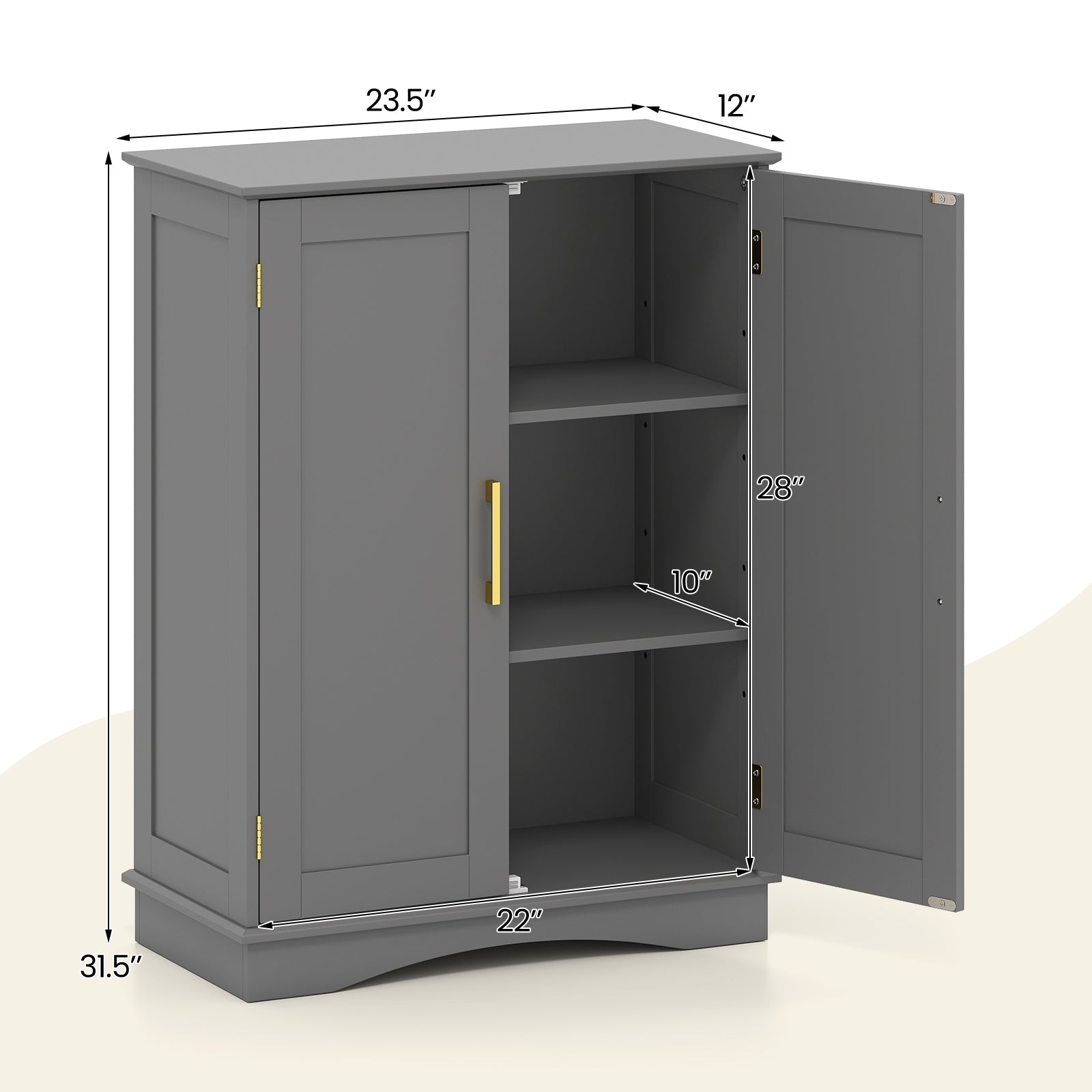 Bathroom Floor Storage Cabinet with 2 Doors and Adjustable Shelves-Gray