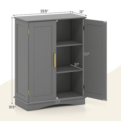 Bathroom Floor Storage Cabinet with 2 Doors and Adjustable Shelves-Gray