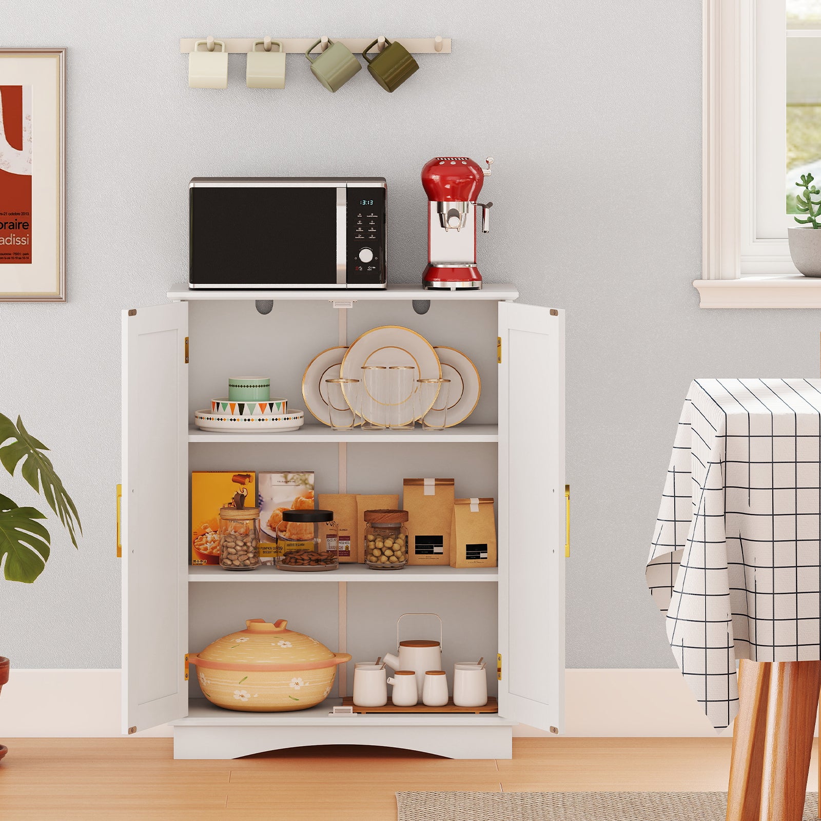 Bathroom Floor Storage Cabinet with 2 Doors and Adjustable Shelves-White