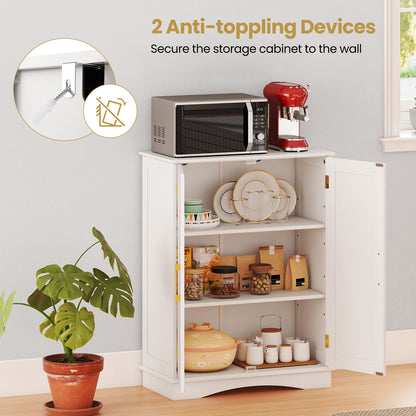 Bathroom Floor Storage Cabinet with 2 Doors and Adjustable Shelves-White