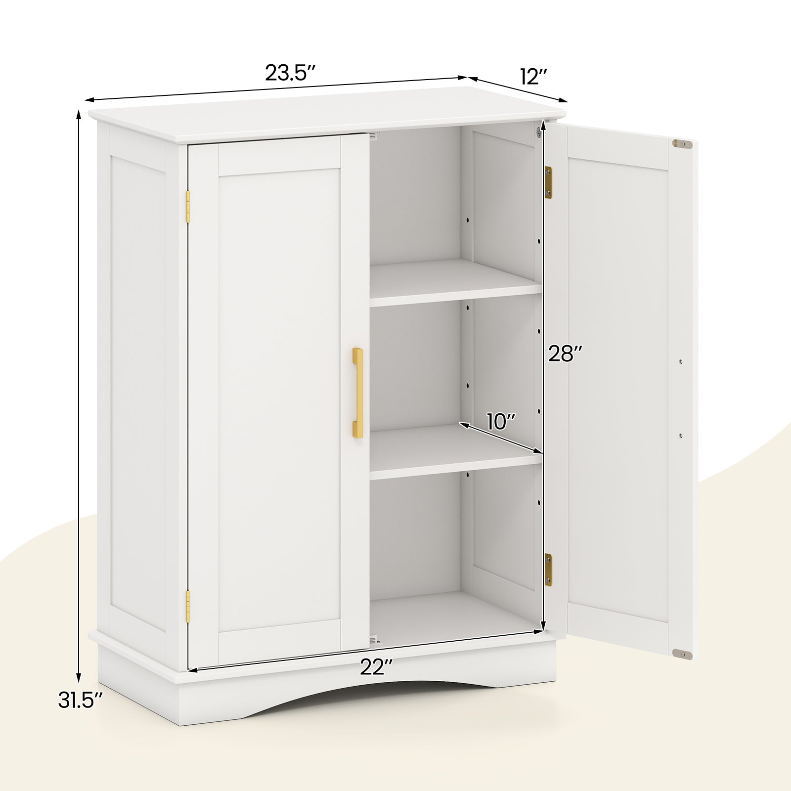 Bathroom Floor Storage Cabinet with 2 Doors and Adjustable Shelves-White
