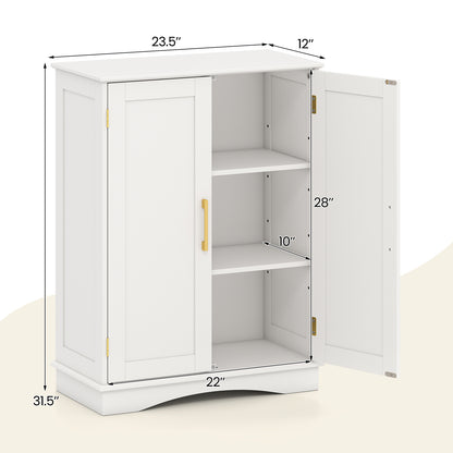 Bathroom Floor Storage Cabinet with 2 Doors and Adjustable Shelves-White