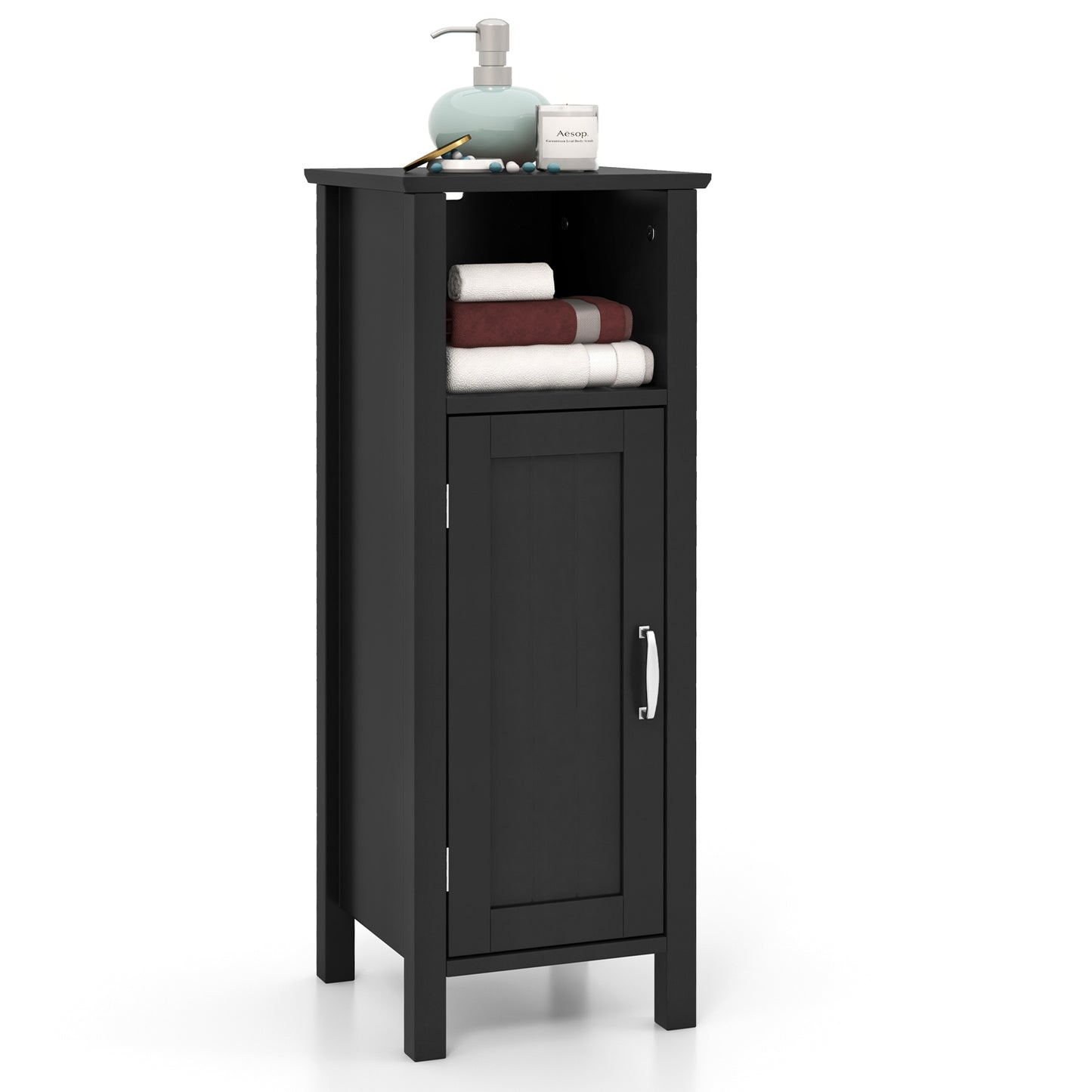 Bathroom Storage Organizer with 2-Tier Cabinet-Gray - Black