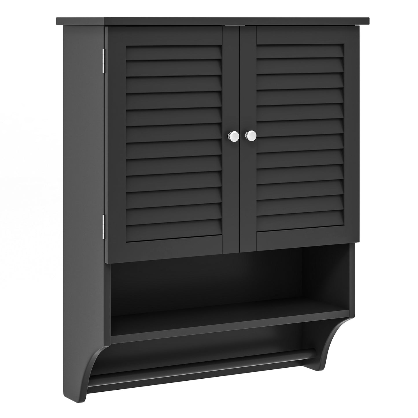 2-Doors Bathroom Wall-Mounted Medicine Cabinet with Towel Bar-Brown - Black
