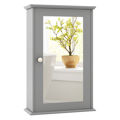 Bathroom Wall Cabinet with Single Mirror Door-Brown - Gray