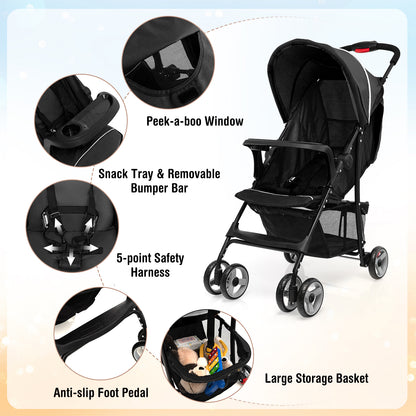 Toddler Travel Stroller for Airplane with Canopy and Adjustable Backrest
