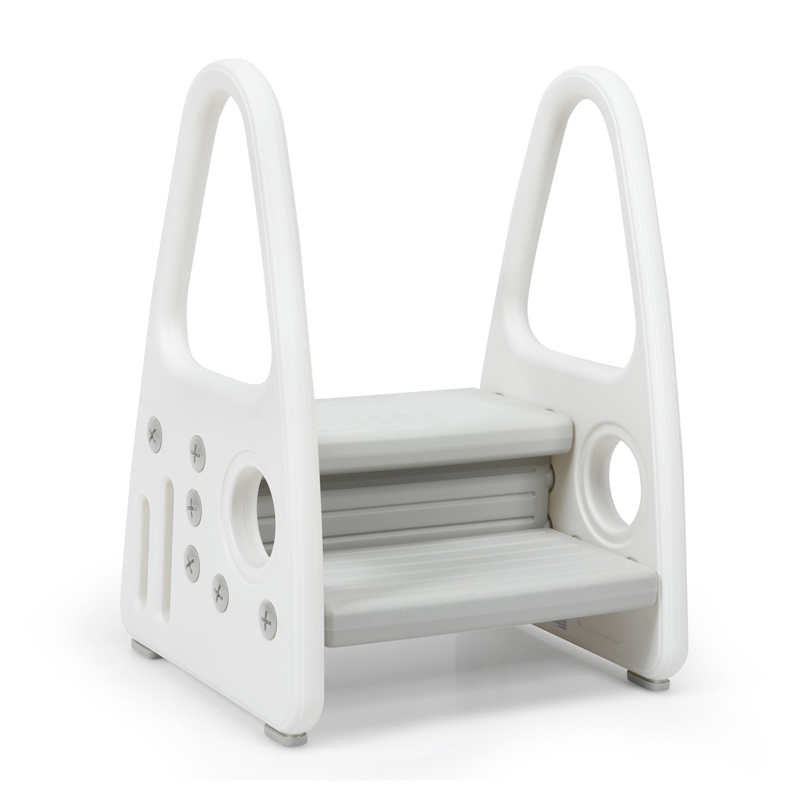 Kids Step Stool Learning Helper with Armrest for Kitchen Toilet Potty Training-Pink - Gray